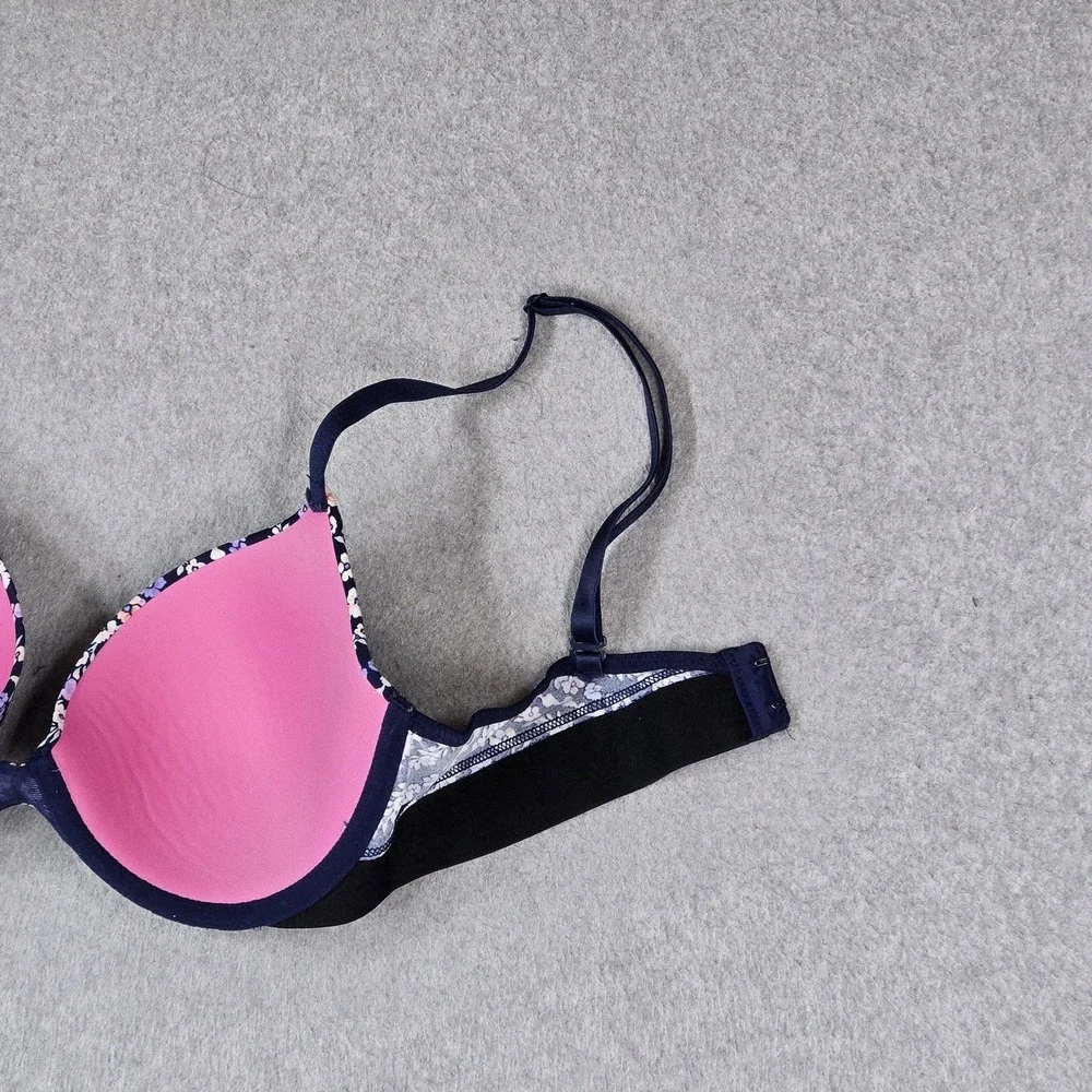 PINK Women Bra 34C Navy Floral Wear Everywhere T Shirt Lightly Lined